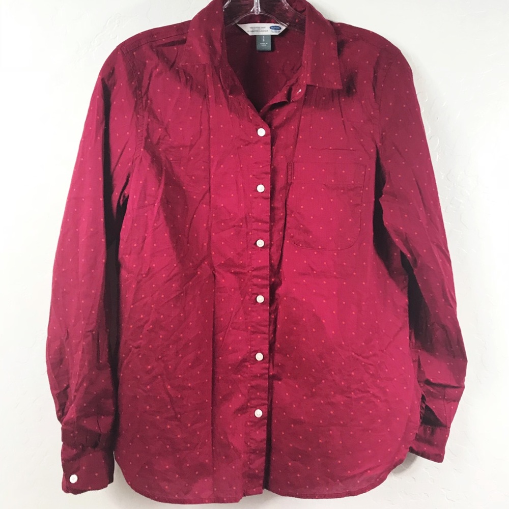 Old Navy Burgundy & Orange Polka Dot Button Down